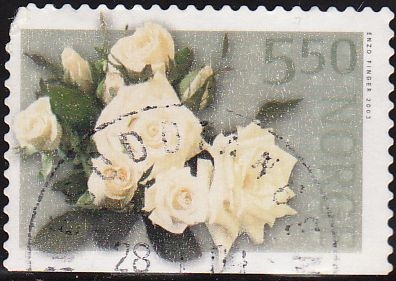 z vendido NORUEGA 2003 Scott 1353 Sello Flora Flores Rosas Blancas usado Norway Norvège Norge 